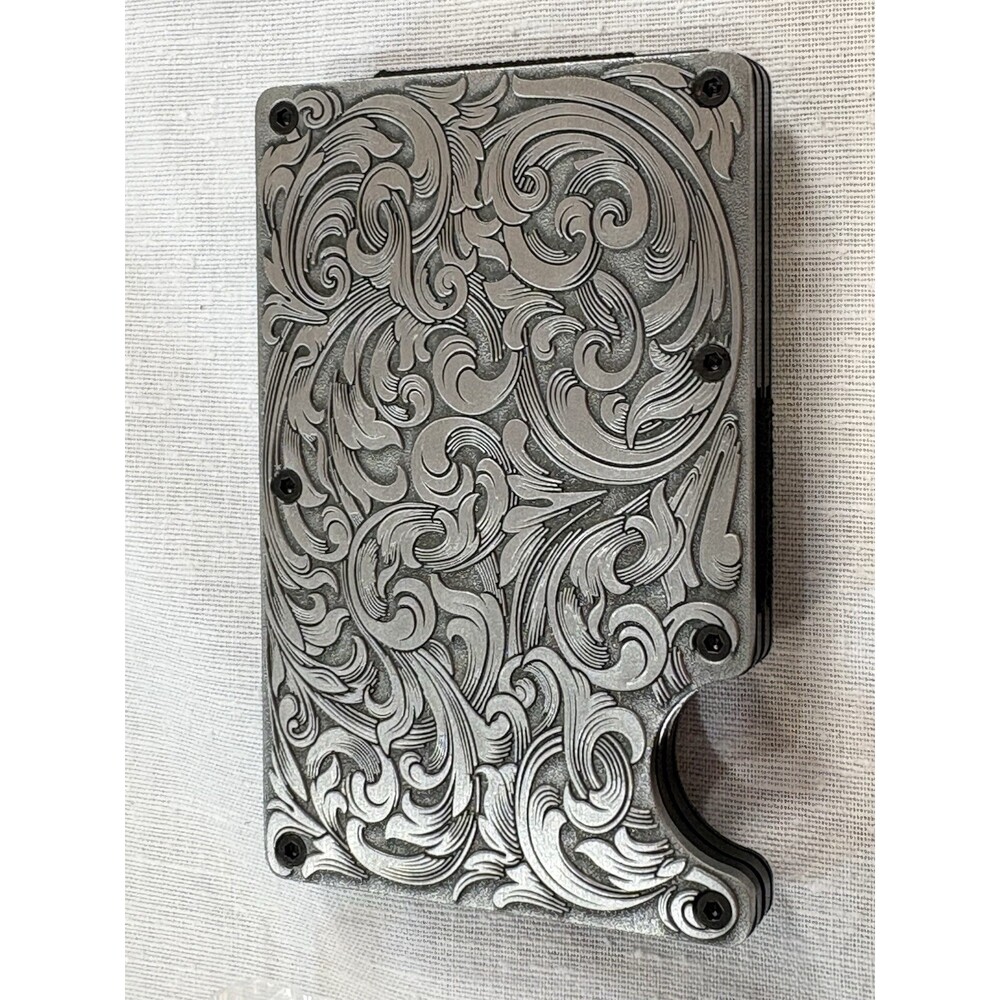 Men’s Stainless Metal Engraved Slim Wallet Western Style